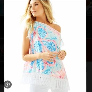 Lilly Pulitzer Top Women's XS/S Jasmine Caftan Pewton Pink Sole Seaurchen